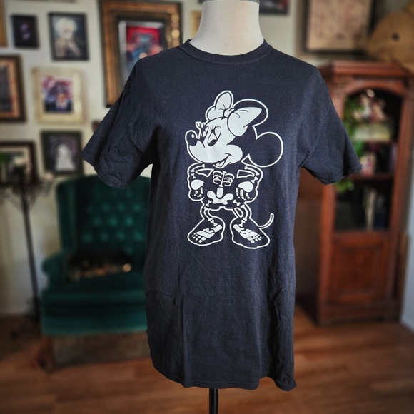 Gildan Other - Black Minnie Mouse Skeleton Graphic T Shirt Gildan Heavy Cotton Size Medium